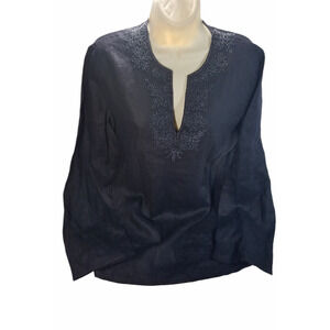 VEROMODA Woman Linen Top Tunic Shirt Embellished Black Size M